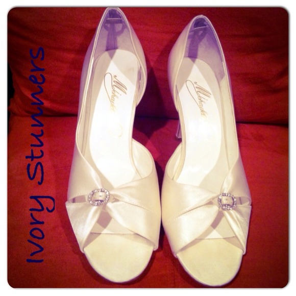 Shoes - SOLD:Satin Peep-Toe Heels