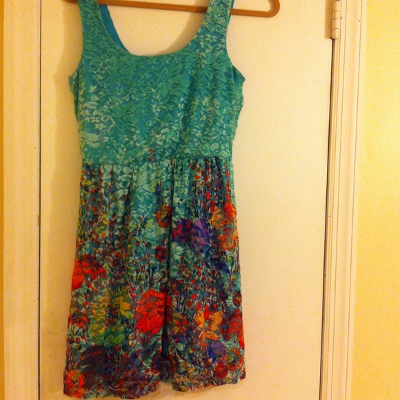 Green lace dress with floral patten on the bottom
