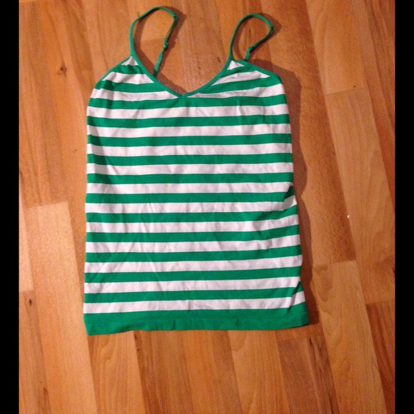 Green and white striped stretchy tank top