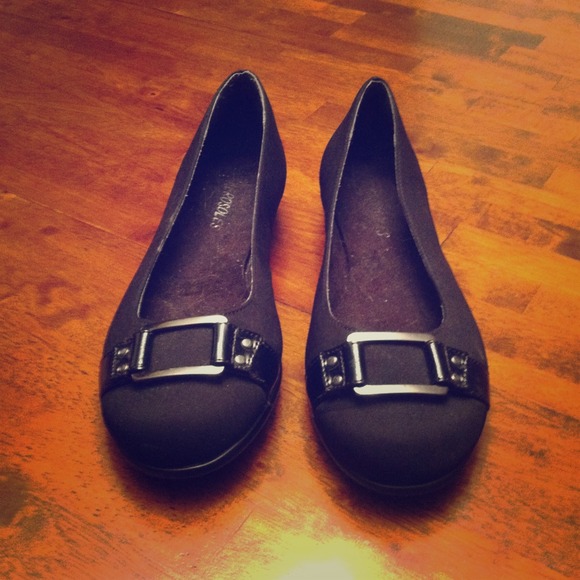 Black flats with buckle plus snakeskin flats.