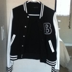 Black and white letterman jacket
