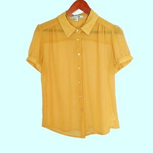 FOREVER 21 Sheer mustard yellow button up blouse