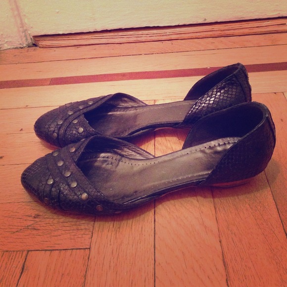 Theory black textured leather flats with studs