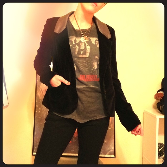 Velvet and satin blazer, black