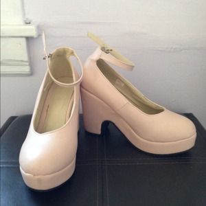 Pink chunky wedge heels