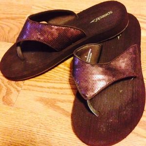 Brown Sequin Flip Flops