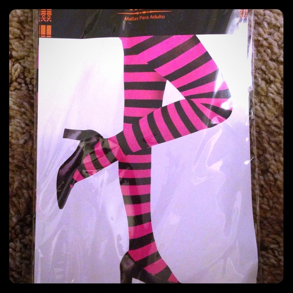 SOLD!!! Hot pink/black striped tights