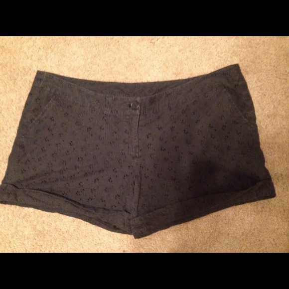 Black eyelet cuffed shorts