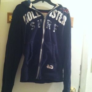 navy blue hollister zip up hoodie