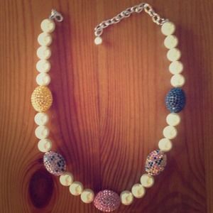 18" Joan Boyce Crystal and Pearl Necklace