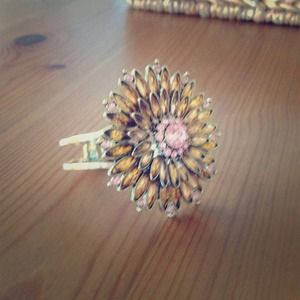 Gold Tone and Pink Crystal Bracelet