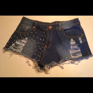 NWOT Studded Destroyed Denim Shorts