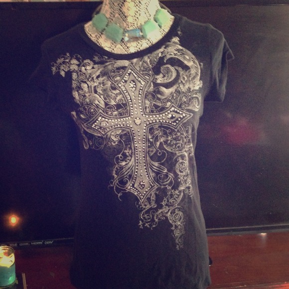 Vocal Black and Grey Cross shirt with bling.