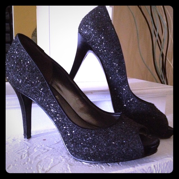 Sparkly Black Peep Toe!