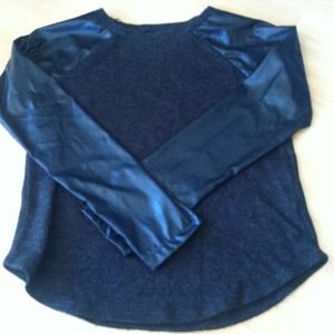 Baseball Tee with Faux Leather Sleeves