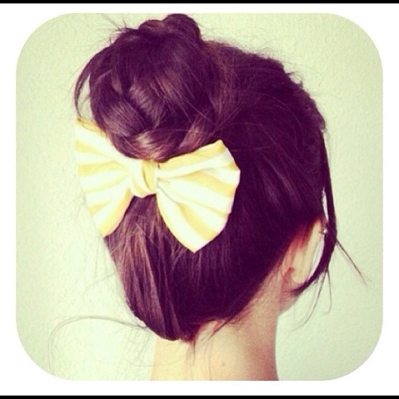 Yellow Striped Handmade Bow (: