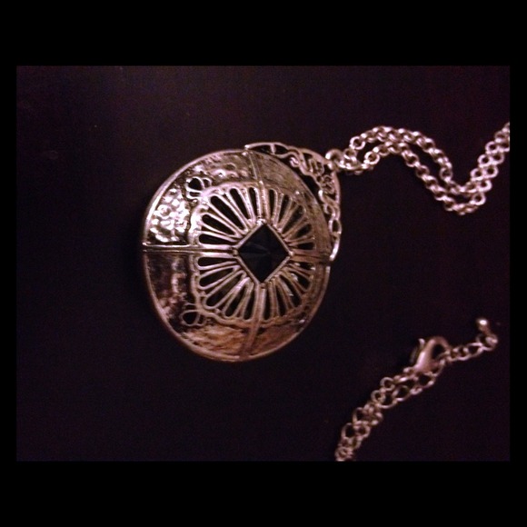 SOLD - Silver and black filigree pendant necklace