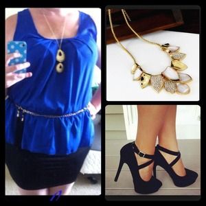 Blue/Black Peplum Style Dress