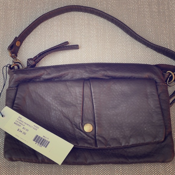 NWT- soft brown leather handbag or clutch wristlet