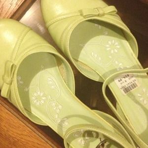 Pale green flats.