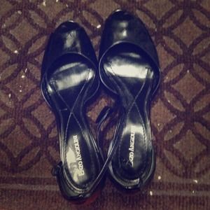 Enzo Angiolino black patent leather cork sandals