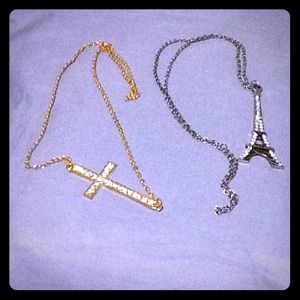 A Cross Necklace & Eiffel Tower Necklace