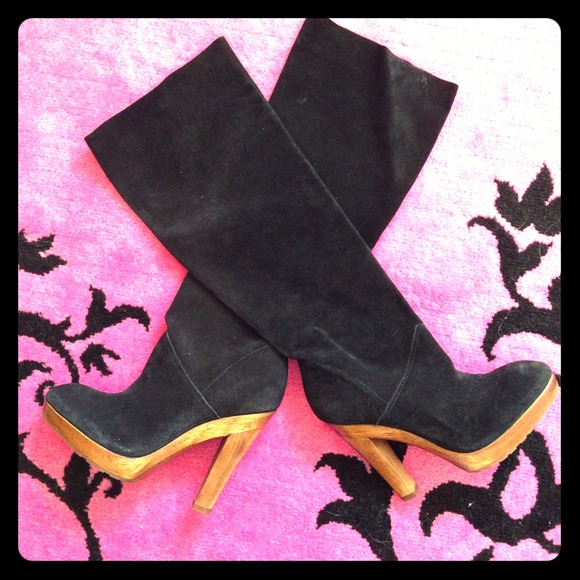 KORS Michael Kors Boots - Black KneeHigh Wooden Bottom Michael Kors Boots