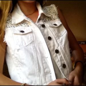 Bedazzled, White, Jean Vest