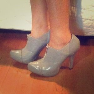 Gray heeled booties
