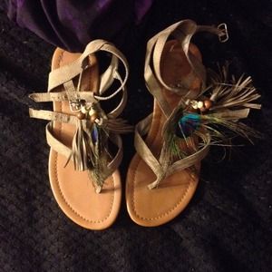 Peacock feather sandals