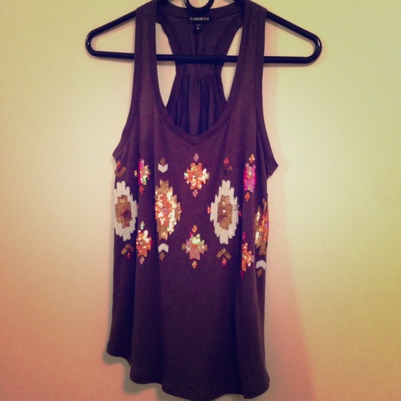 Sequined, satin top w/ racerback. SO CUTE!!!!