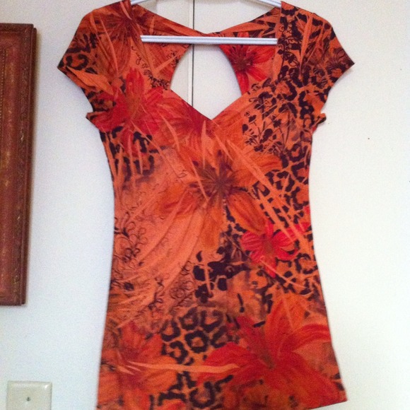 Silky orange and brown top