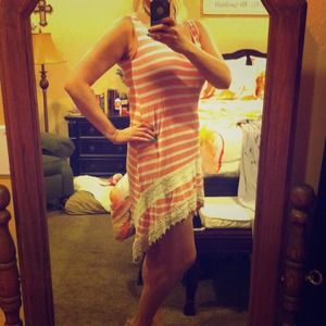 Peach Hi-Low sleeveless dress.