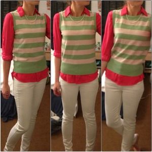 Gap pink and green striped sleeveless sweater