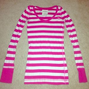 Pink and white stripped Abercrombie shirt