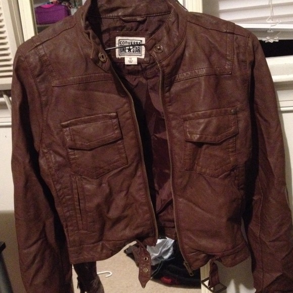 Converse brown leather like jacket, reposh!
