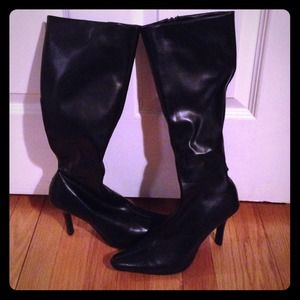 Black, below the knee boots with zipper