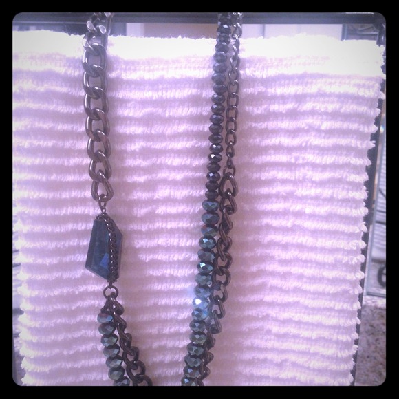 Kenneth Cole Gunmetal Chain & Aqua Beaded Necklace