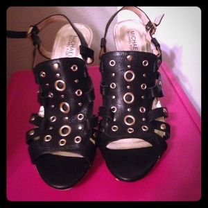 Black leather sling back heels!