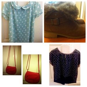 Tops, boots, and purse.