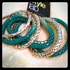Gold and teal chain bracelets