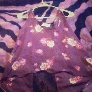 Purple sheer floral tank with lace back!
