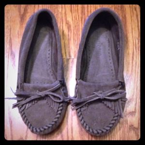 Grey Minnetonka Moccasins