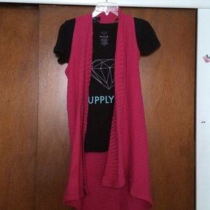 Long pink sleeveless cardi cardigans with Gift