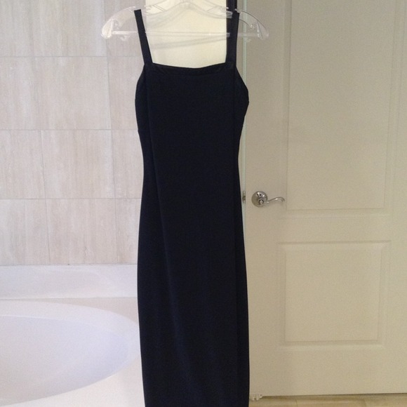 Floor length black dress with two slits