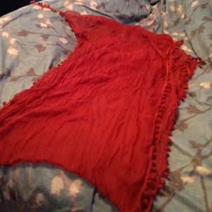 100% cotton rust color scarf with fringe balls
