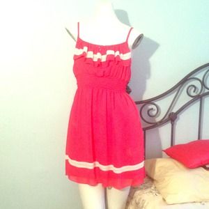 Hot pink dress.