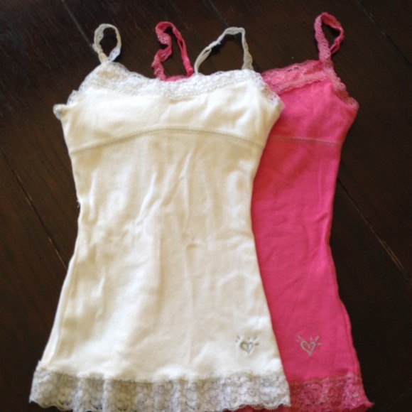 ❌Reserved❌2 Justice girls camis pink and white.