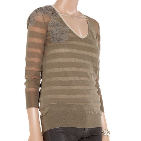 Green striped mesh sweater