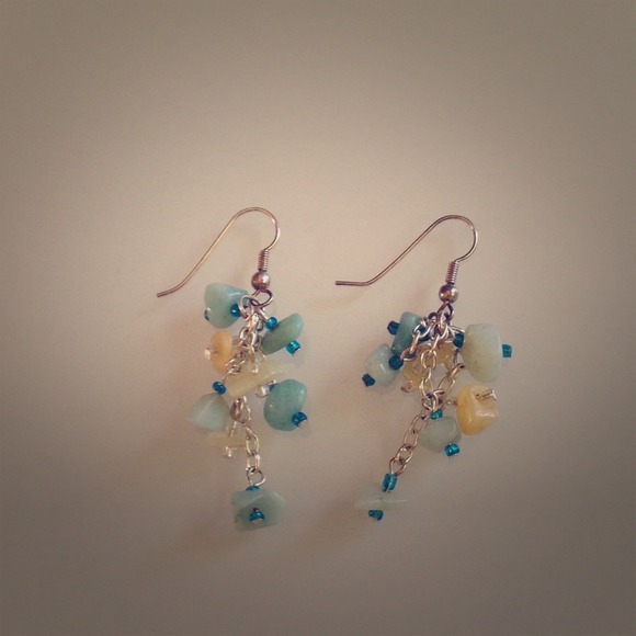 Aquamarine and ivory dangle earrings